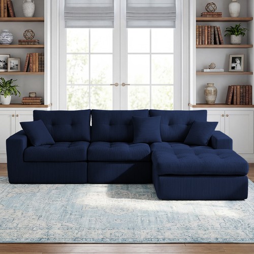 Blue corduroy shaped sofa - blue,