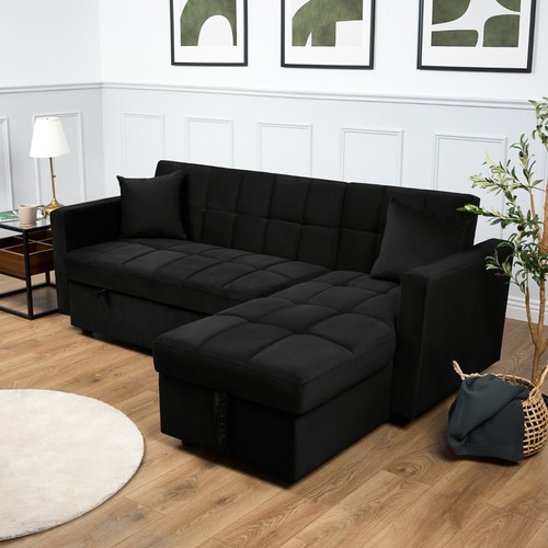 Velvet corner sofa - velvet, bed