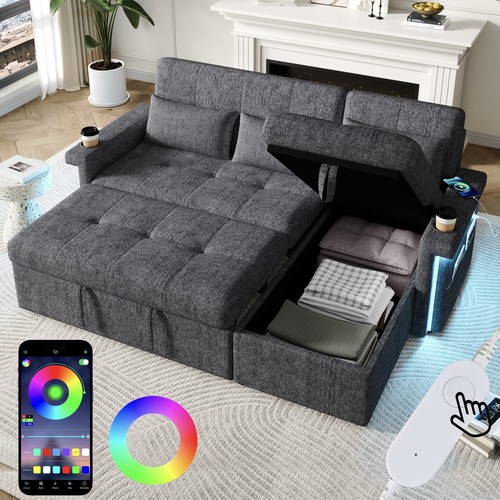 Grey shaped corner sofa bed - grey,