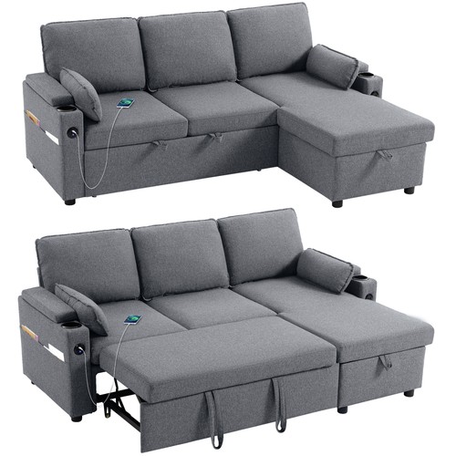 Homcom corner sofa - bed,, l