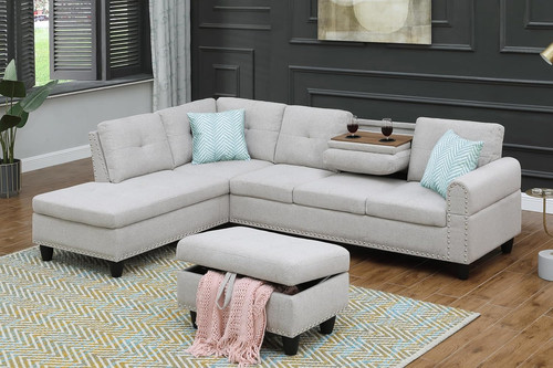 Shaped linen sectional - l-shaped, 98"