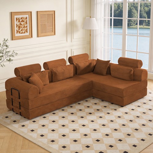 Shaped sofa bed - sofa, corduroy